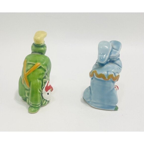 2 Vintage Tumbling Circus Clowns Ceramic Miniature Japan MCM Green Blue 2.25” - Picture 5 of 9